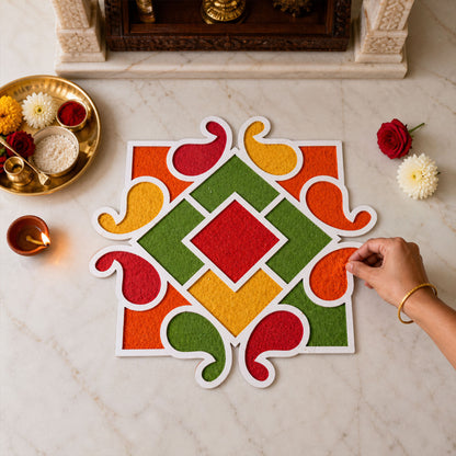 Square Shape Wooden Rangoli Stencil Board for Diwali, Pooja & Festive Floor Decor