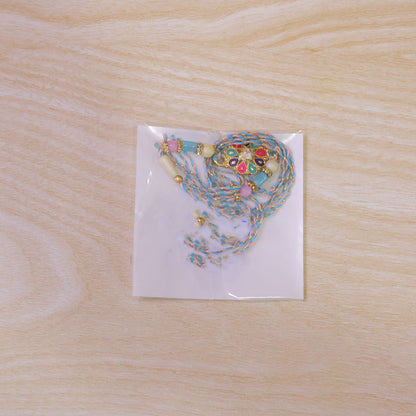 Multicolor Floral Kundan Pendant Rakhi with Pastel Beads