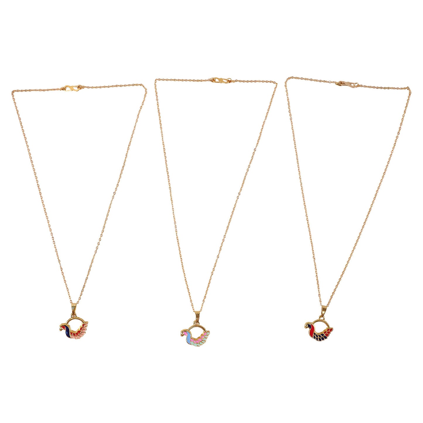 Colorful Enamel Swan Pendant Necklace on Gold Chain