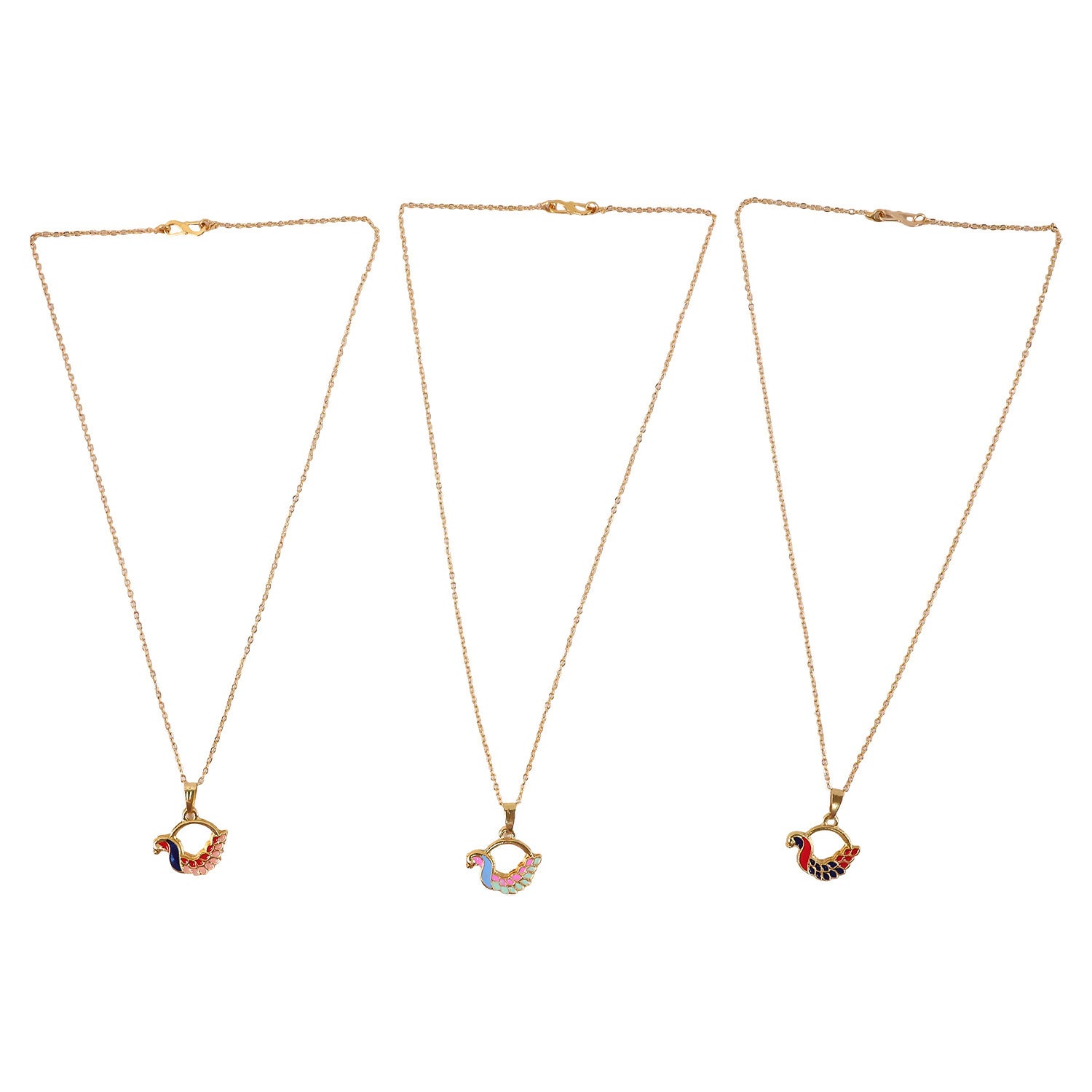 Colorful Enamel Swan Pendant Necklace on Gold Chain
