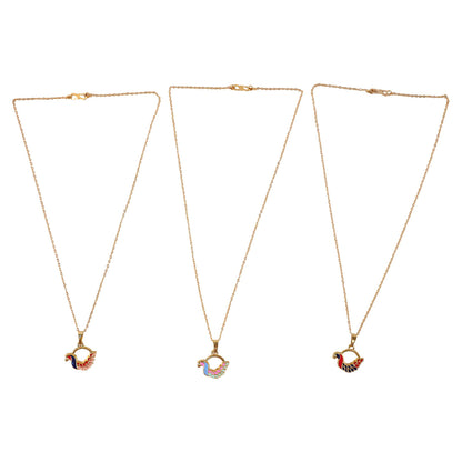 Colorful Enamel Swan Pendant Necklace on Gold Chain