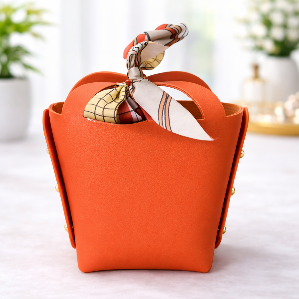 Orange Mini Handbag for Women | Stylish Small Tote with Scarf Handle