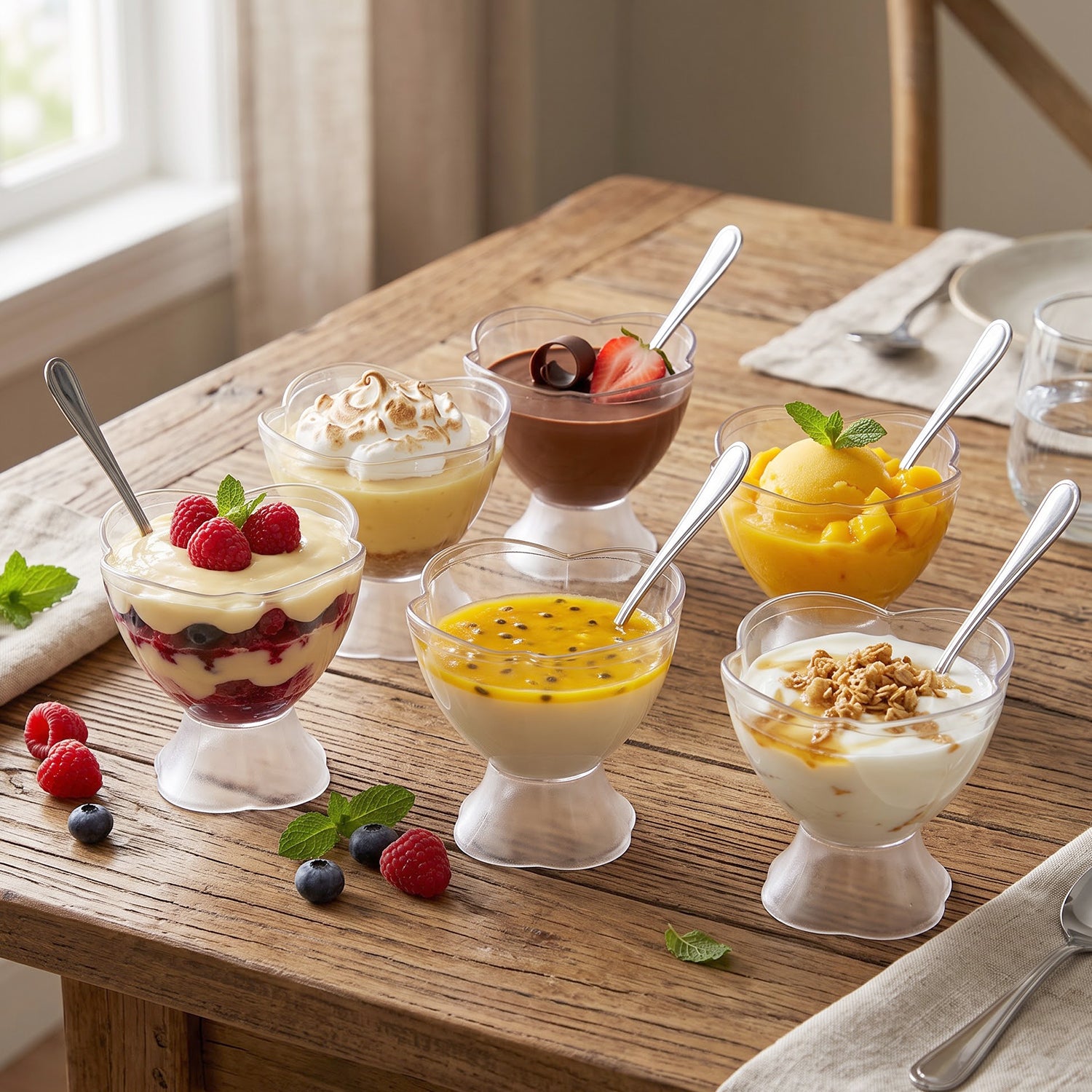 Multipurpose Plastic Serving Bowl Set with Spoons for Dessert Snacks (6 Pc)