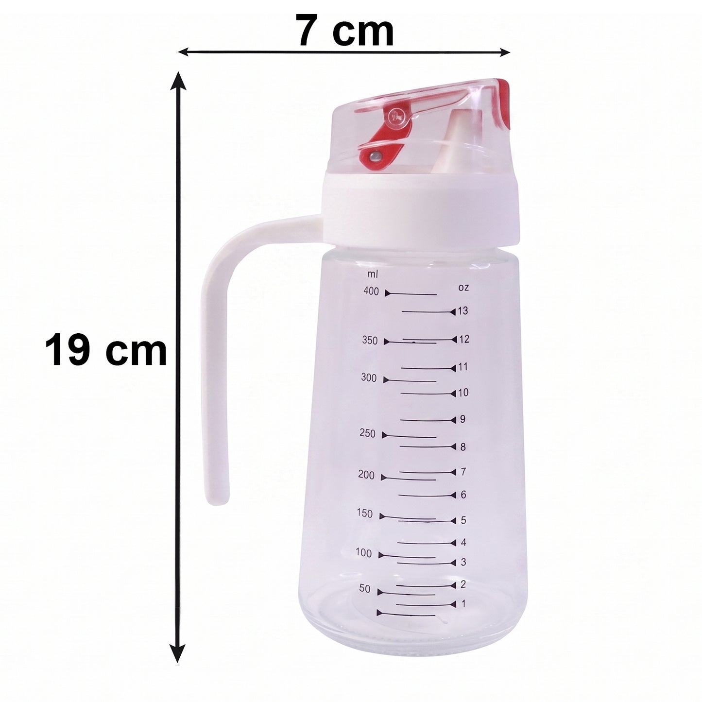 Glass Oil Dispenser Bottle 19cm Height with Auto-Flip Cap and Side Handle