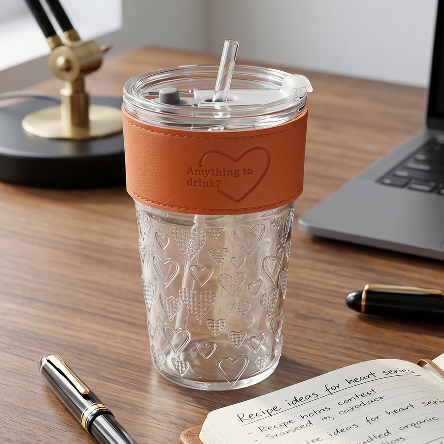 Glass Drinking Tumbler with Lid Transparent Water Juice Glass for Home (1 Pc)