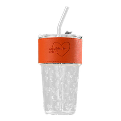 Glass Drinking Tumbler with Lid Transparent Water Juice Glass for Home (1 Pc)
