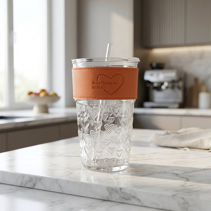 Glass Drinking Tumbler with Lid Transparent Water Juice Glass for Home (1 Pc)