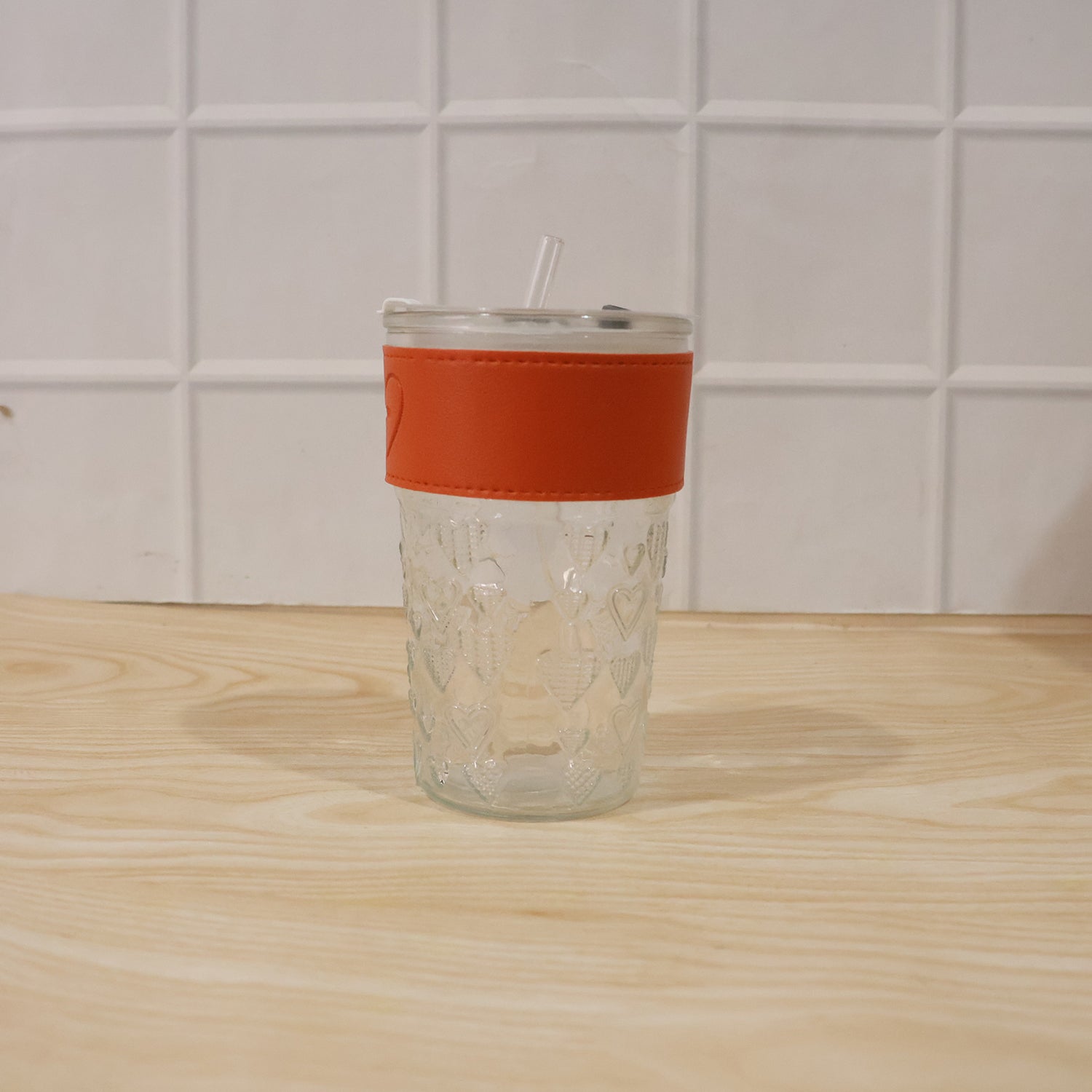 Glass Drinking Tumbler with Lid Transparent Water Juice Glass for Home (1 Pc)