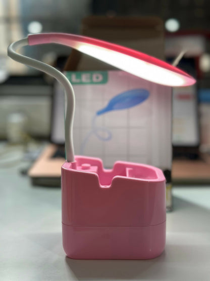 Pink LED Desk Lamp with Pen Holder and Phone holder for Study Table and Kids Room Decor