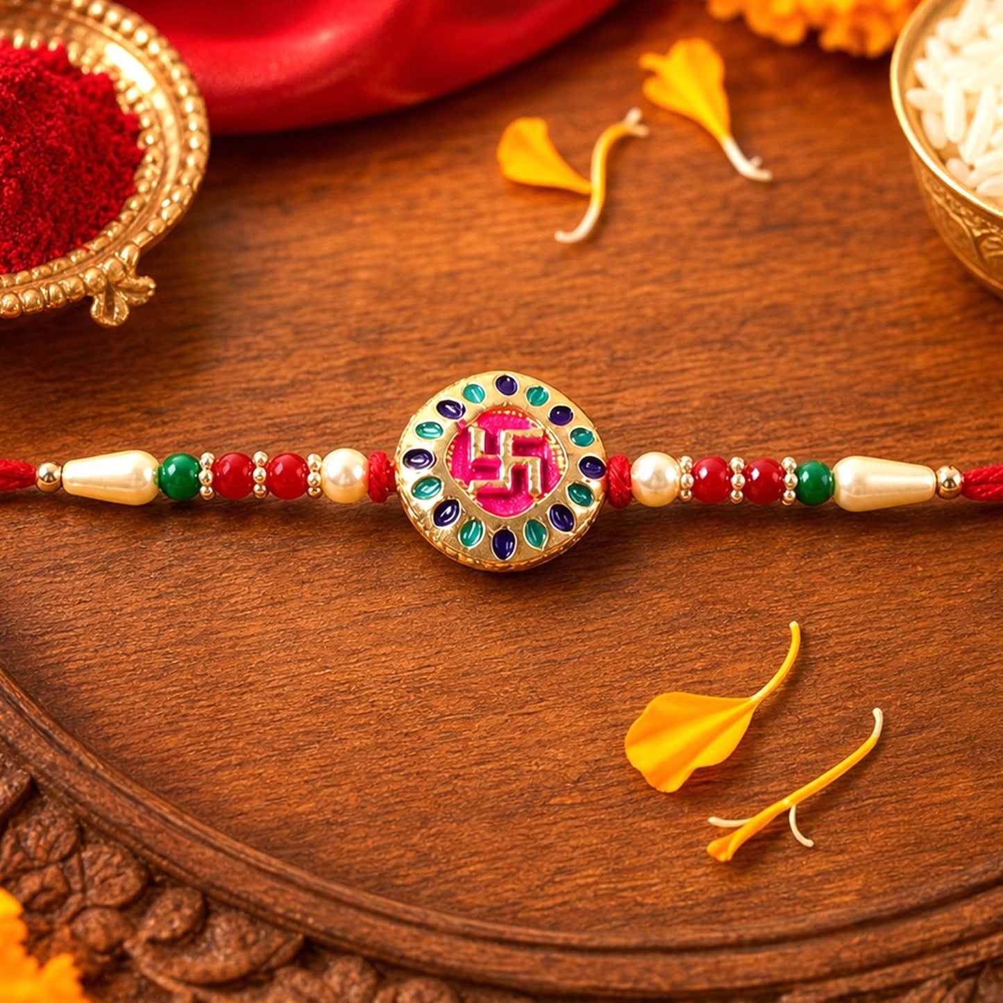 Swastik Rakhi for Brother Auspicious Beaded Design (10pcs)