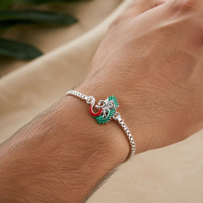 Om Charm Morpankh Silver Chain Crystal Diamond Rakhi for Brother (5pcs)