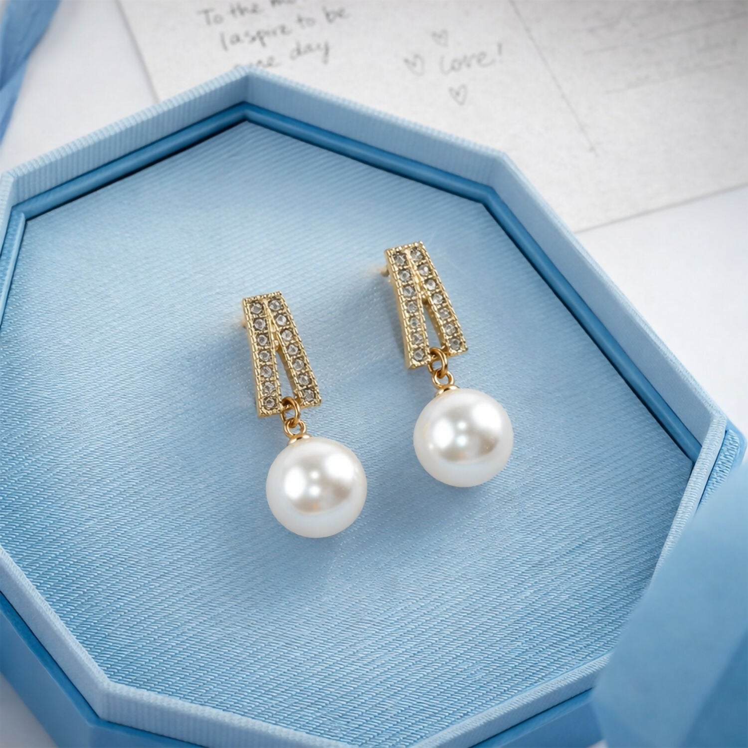 Elegant White Pearl Drop Earrings for Women & Girls – Gold Plated Crystal Designer Dangle Earrings
