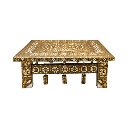 Angled view of the decorative Gold Meenakari bajot, ready for use in a festive setting.