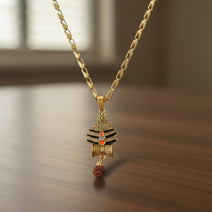 Mahakal Trishul Rudraksha Pendant Gold Chain Necklace