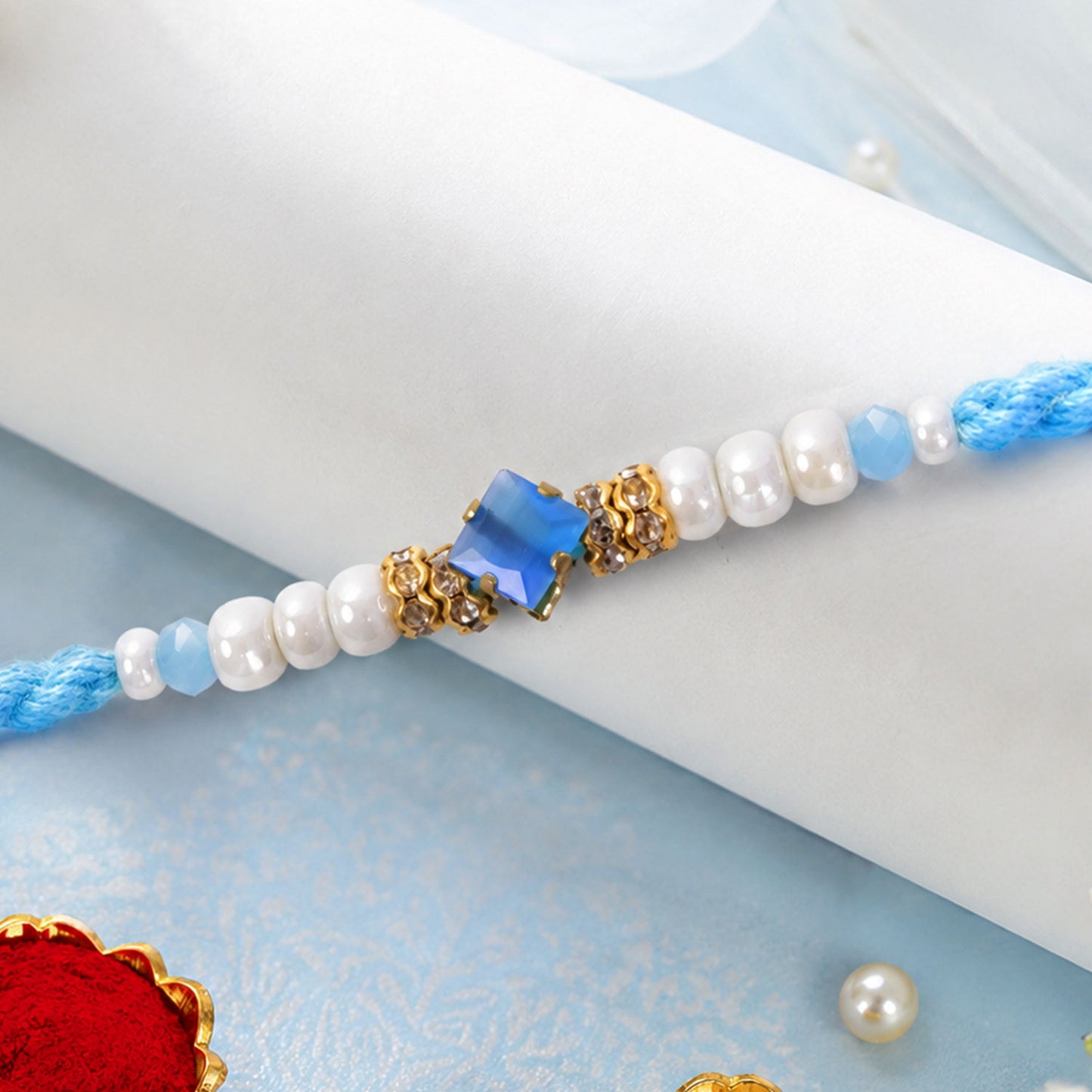 Beautiful Designer Rakhi with Studded Centre, Festive Beads and Raksha Bandhan Appeal