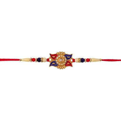 Traditional Red Blue Floral Kundan Rakhi Elegant Festive Design (10pcs)