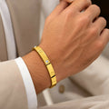 Men’s Gold-Plated Screw CZ Studded Flat Kada Bracelet – Polished Hinged Cuff