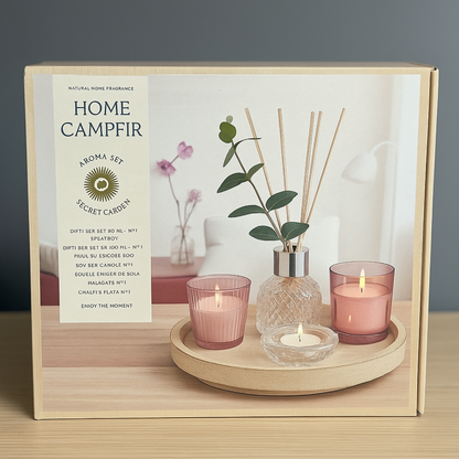 Home Campfir Secret Garden Aroma Set – Luxury Fragrance Gift Combo with Scented Candles, Reed Diffuser, Decorative Tray & Glass Holders for Living Room, Bedroom, Spa & Office Décor