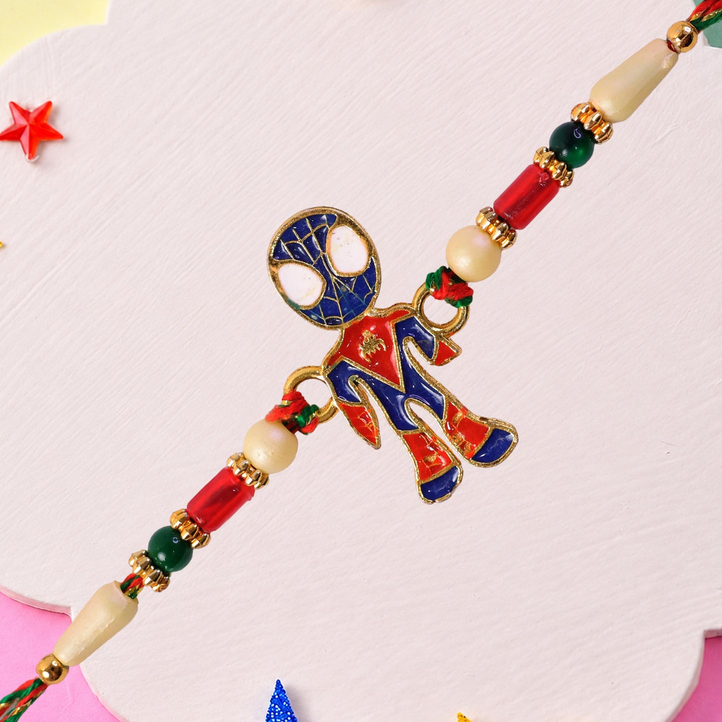 Spider-Man Character Rakhi with Red Blue Beads and Fun Festive Brother Gift Styling