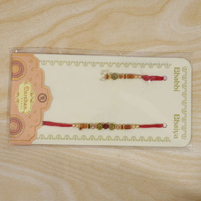 Graceful Beaded Minimal Design Bhai Bhabhi Rakhi with Beads and Charm for Gifting