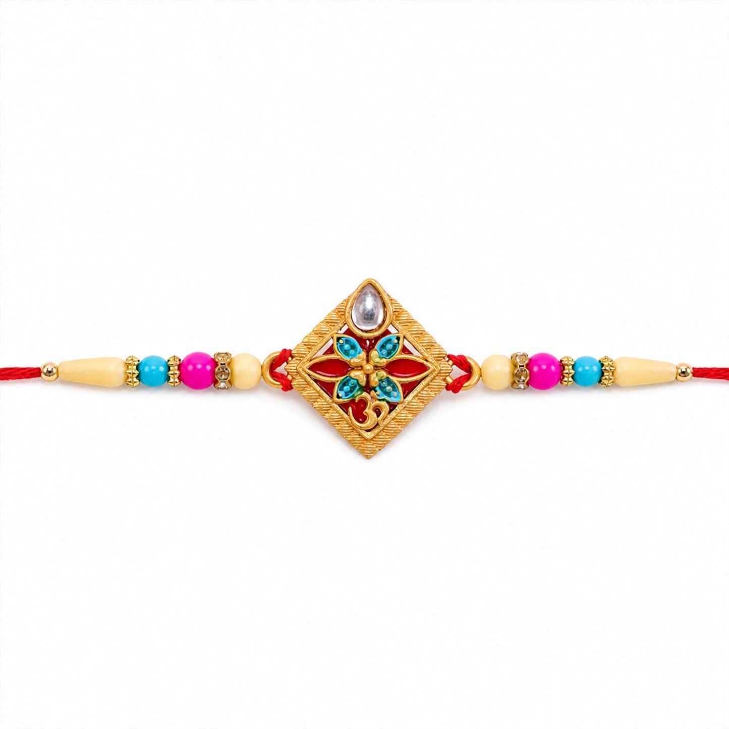 Diamond Shape Rakhi with Stone Embellishments and Beads (10pcs)