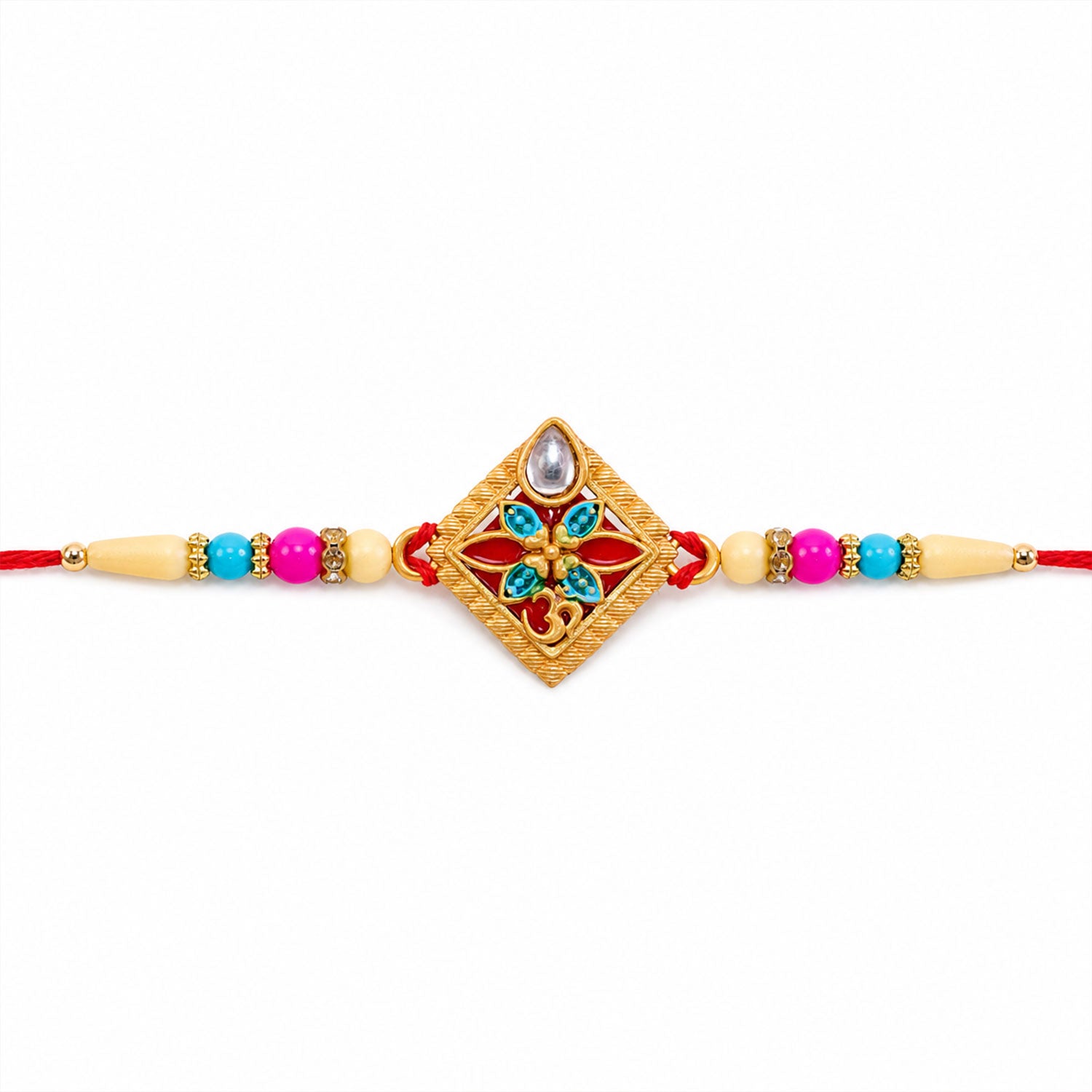 Diamond Shape Rakhi with Stone Embellishments and Beads (10pcs)