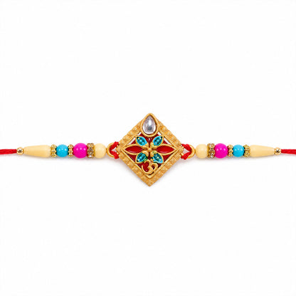 Diamond Shape Rakhi with Stone Embellishments and Beads (10pcs)
