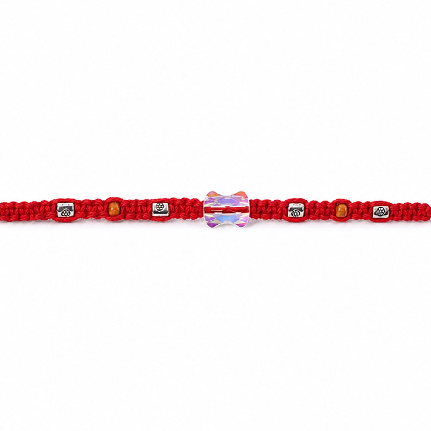 Red Braided Rakhi with an Iridescent Bow-Tie Shaped Crystal Bead