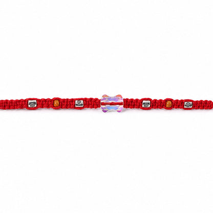 Red Braided Rakhi with an Iridescent Bow-Tie Shaped Crystal Bead