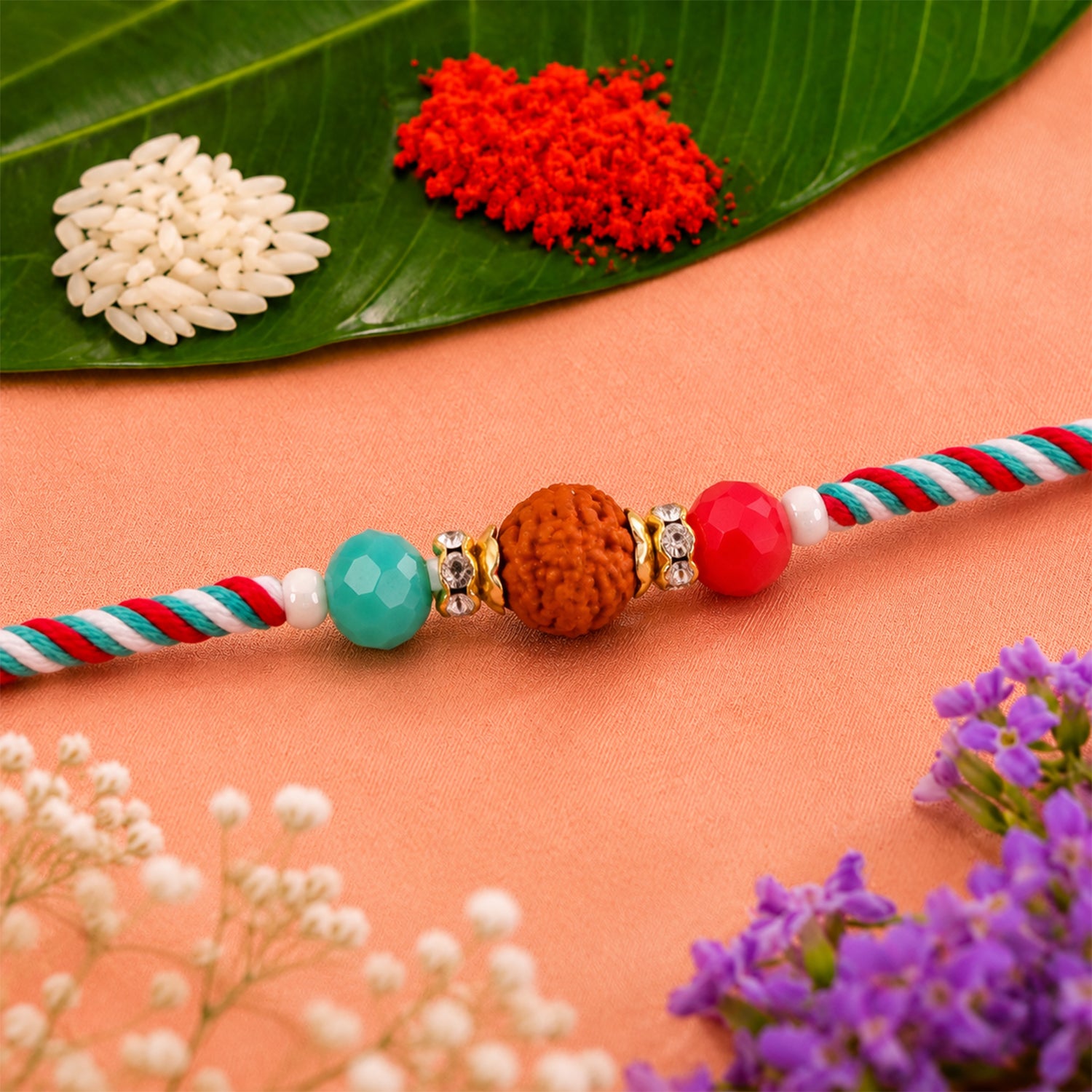Beautiful Multicolor Designer Rakhi with Golden Centre and Cheerful Raksha Bandhan Style
