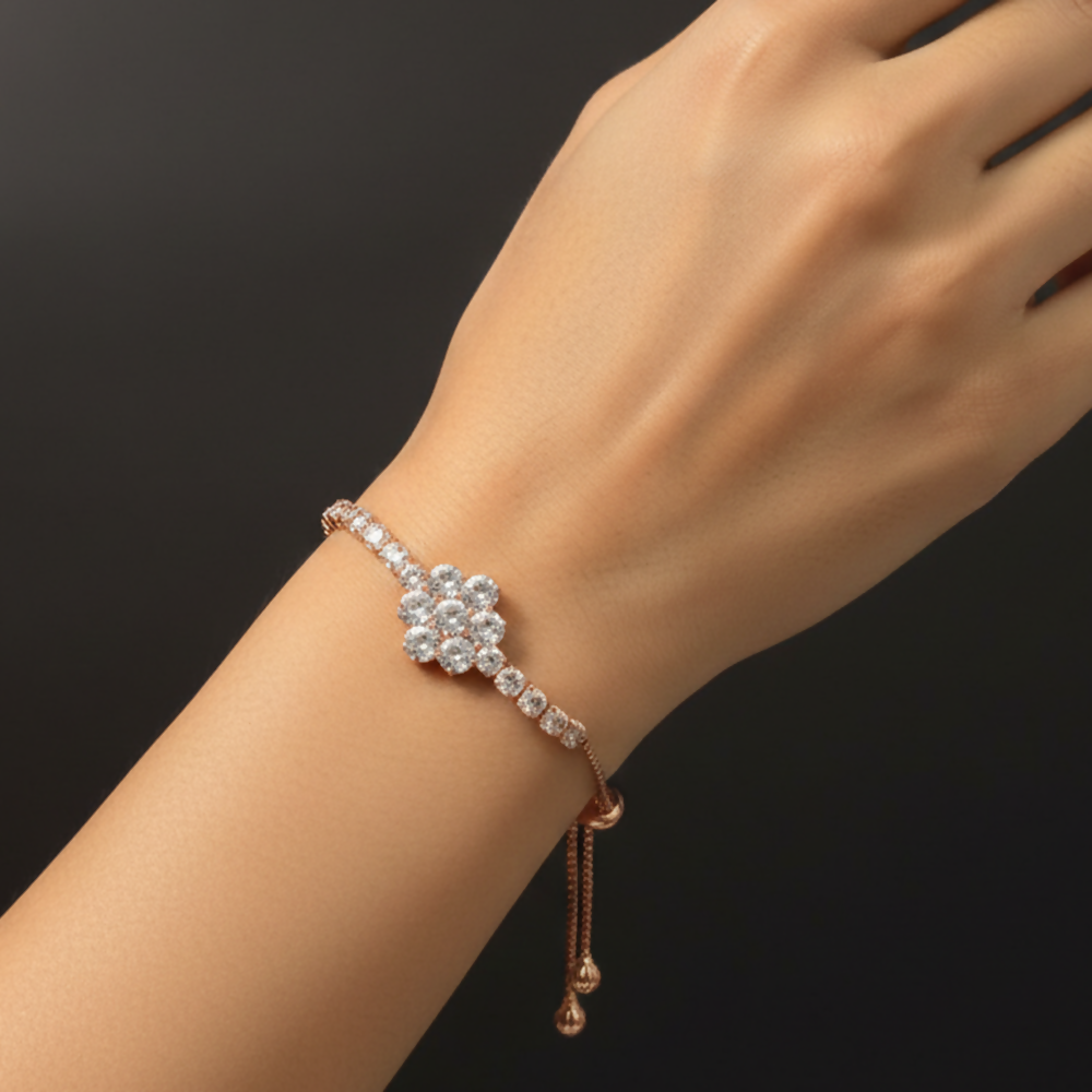 Sparkling AD Bracelet With Floral Design