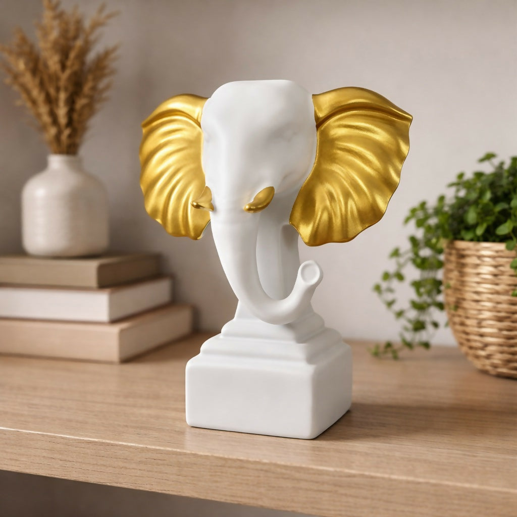 White gold elephant decorative home statue showing smooth finish
