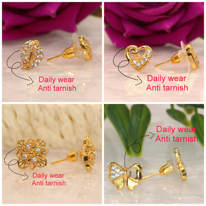 Filigree style gold plated stud earrings enhanced with brilliant CZ stones