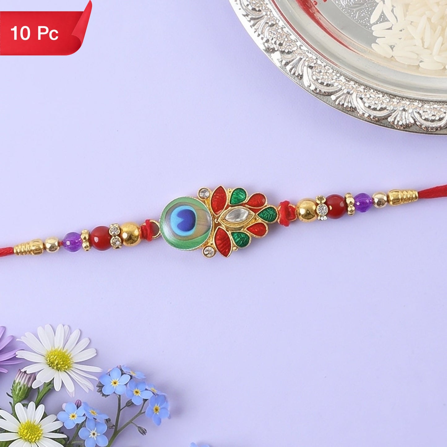 Designer Rakhi Peacock Paisley Beaded for Brother (10pcs)