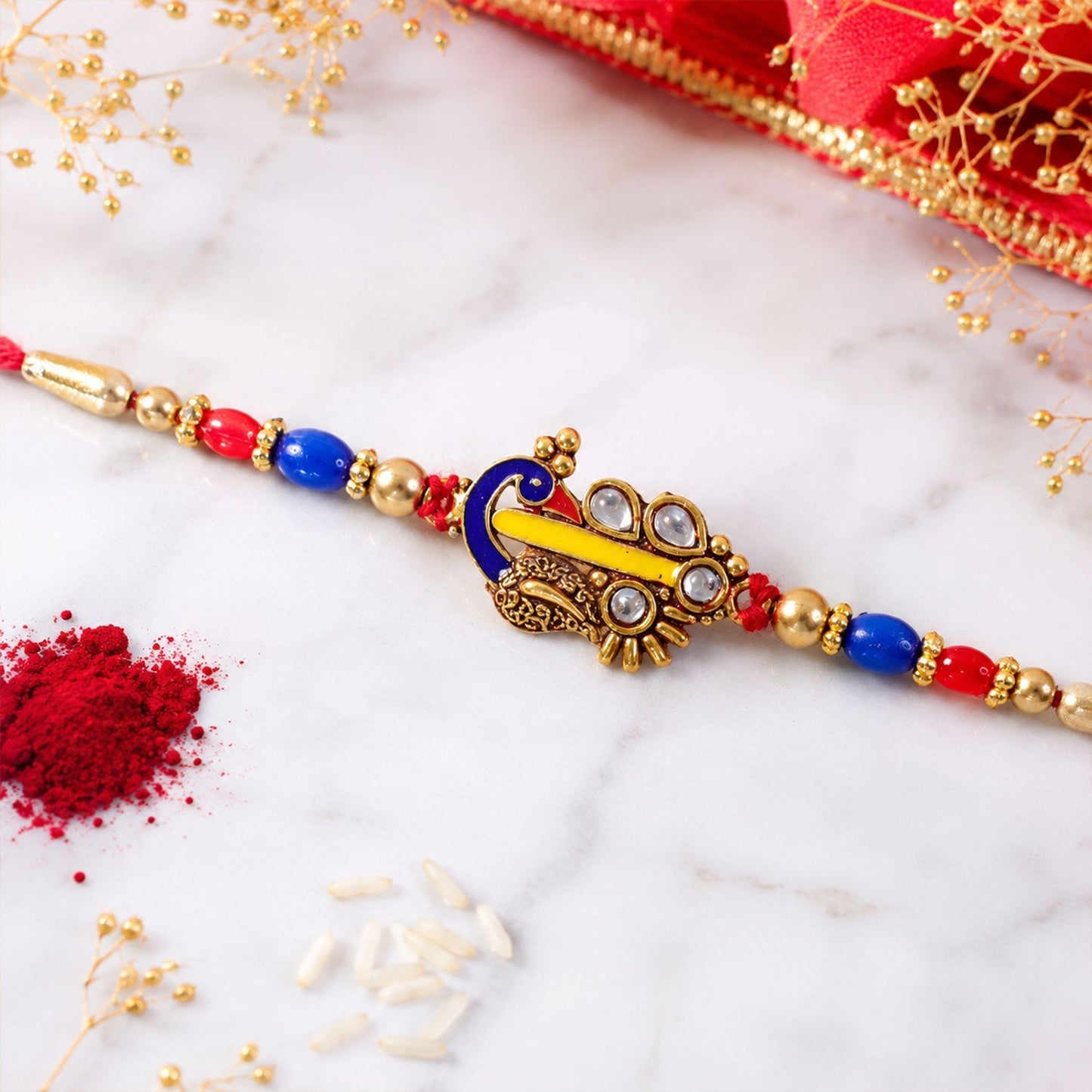 Paisley Peacock Kundan Beaded Rakhi for Brother (10pcs)