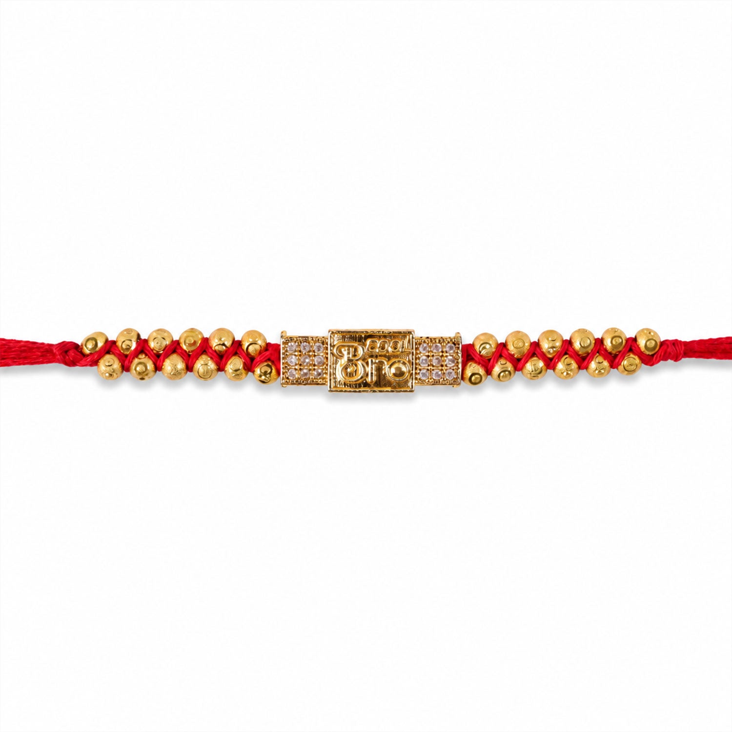 Stylish Brother Nameplate AD Stone Designer Rakhi with Gold Beads Gift