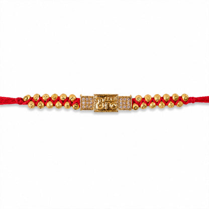 Stylish Brother Nameplate AD Stone Designer Rakhi with Gold Beads Gift