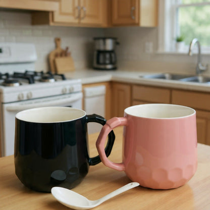 Cartoon Couple Printed Ceramic Mug Set of 2 with Spoons Gift Set (Design may vary)