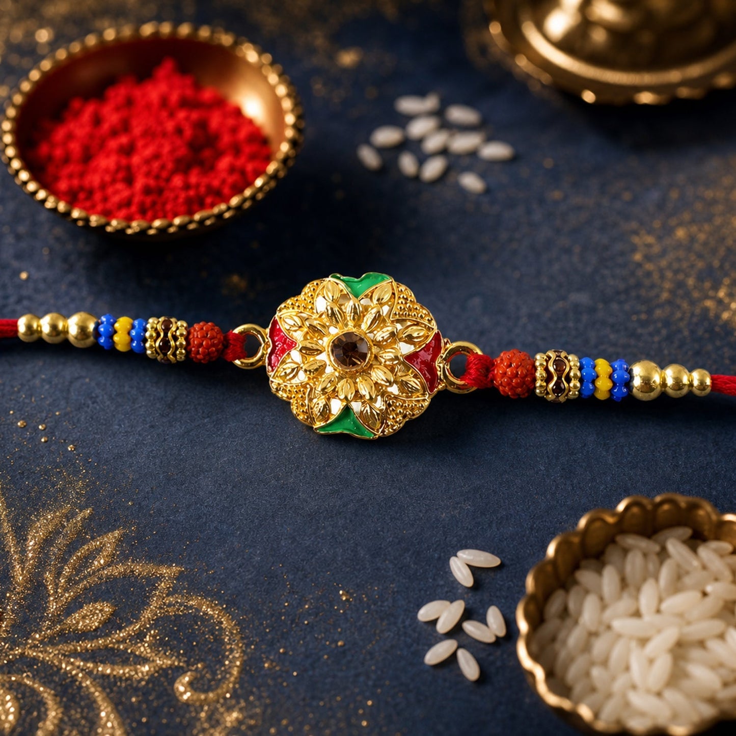 Floral Kundan Stone Designer Rakhi Set for Raksha Bandhan Special (10pcs)