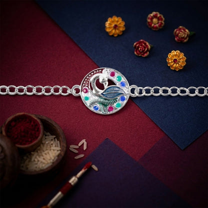 Peacock Enamel Rakhi for Brother Elegant Raksha Bandhan Gift (10pcs)