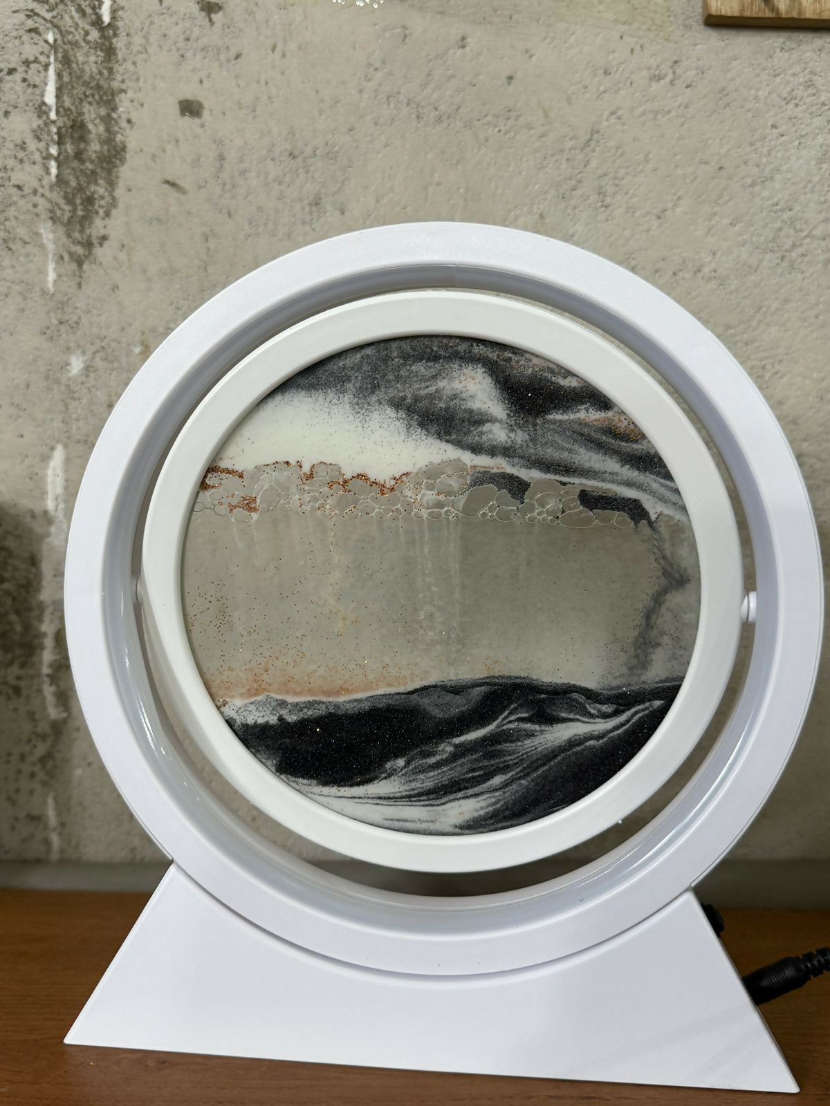 White LED Sand Art Motion Lamp with Ring Light for Home & Bedroom Decor