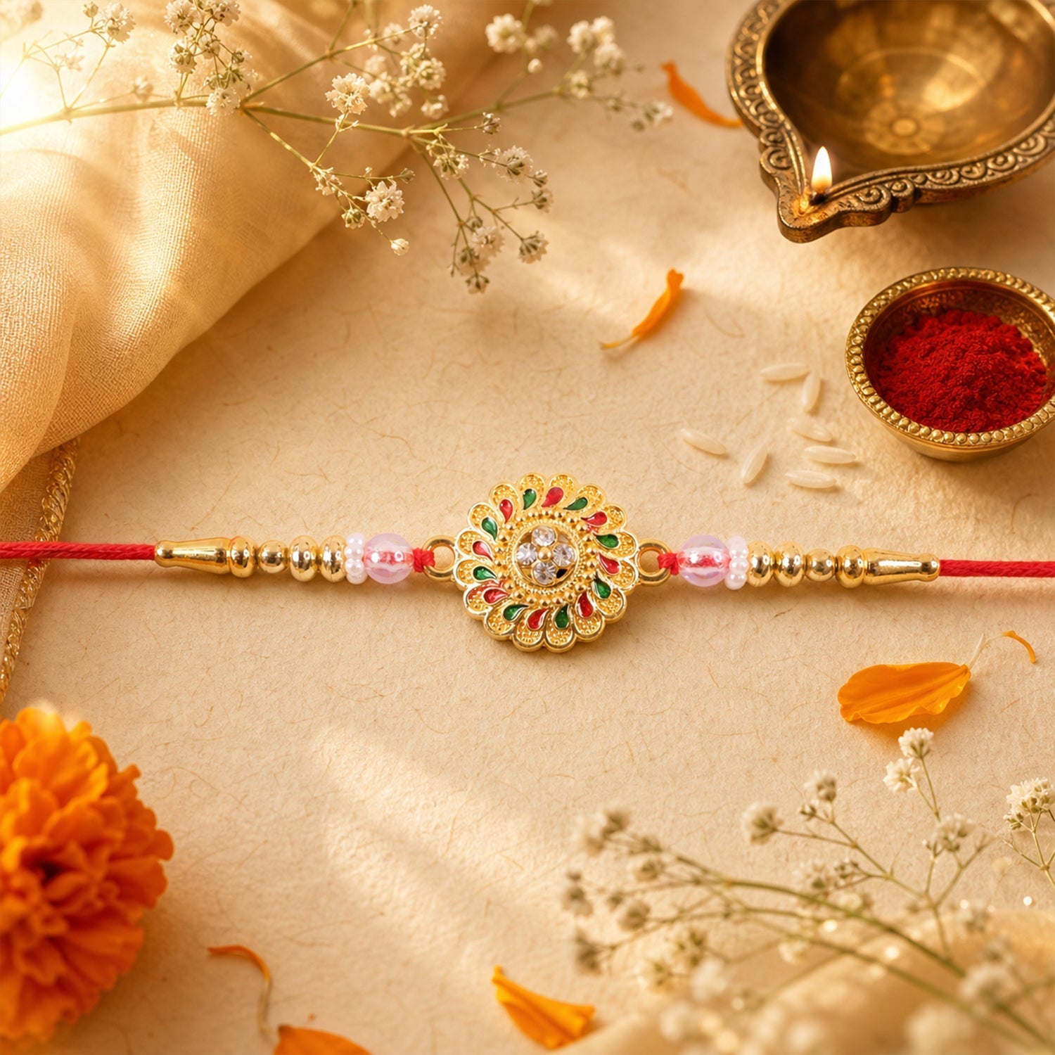 Floral Stone Beaded Rakhi for Brother Raksha Bandhan Gift (10pcs)