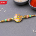 Rakhi for Brother Golden Floral Meenakari with Crystal Beads (10pcs)