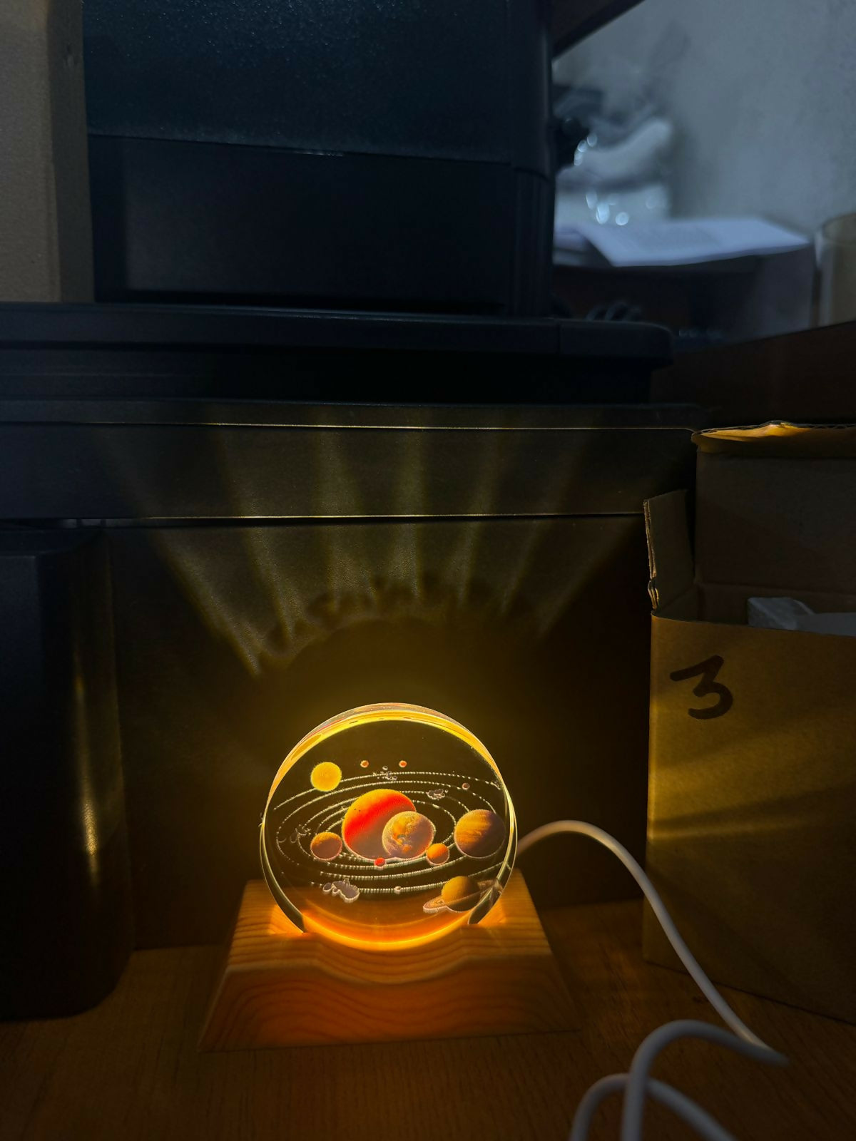 Solar System 3D Acrylic LED Night Lamp with Wooden Base for Home Decor