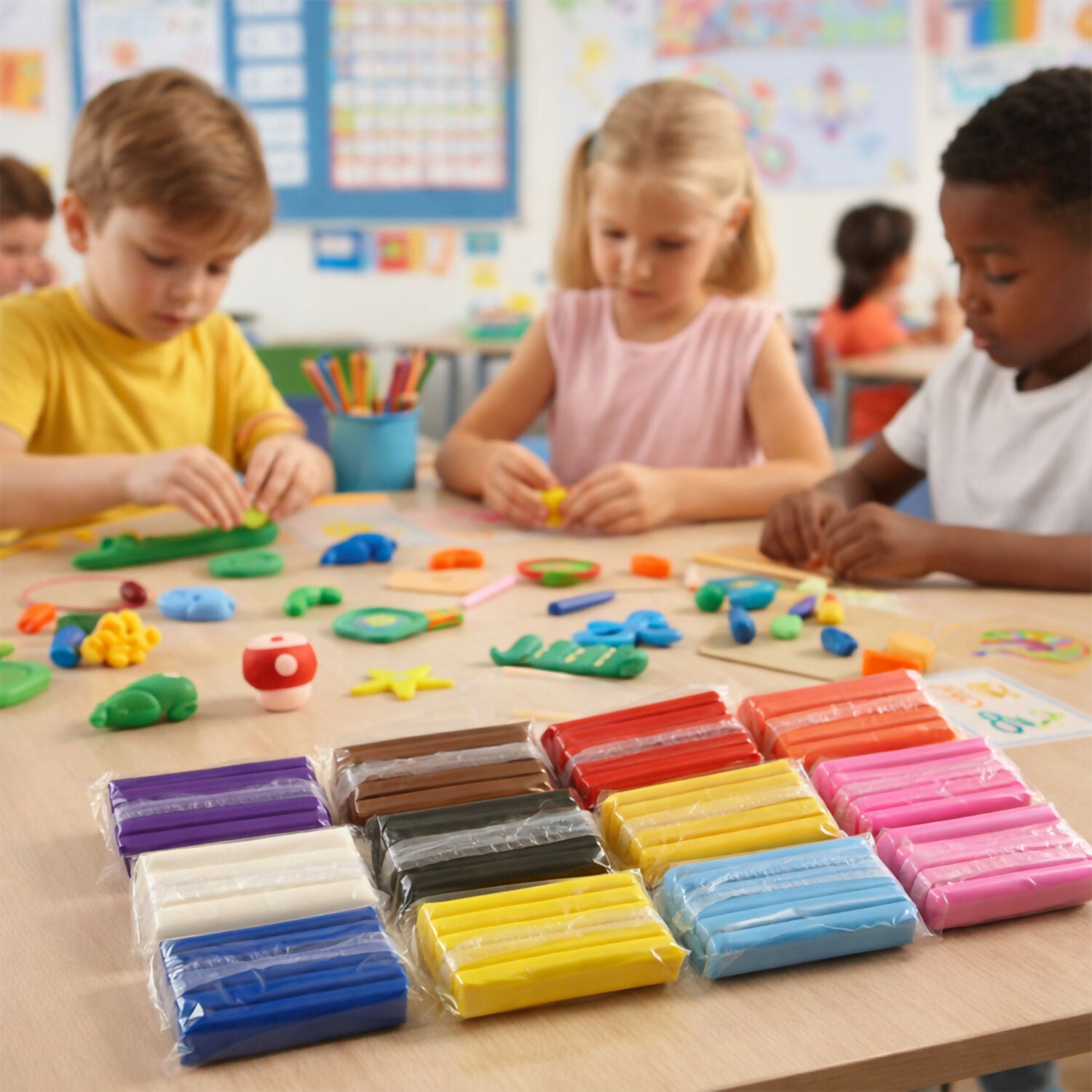 Multi-colored soft modelling clay bars for children
