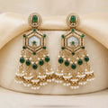 Traditional Gold-Plated Emerald Stone & Pearl Drop Hexagon Jhumka Earrings
