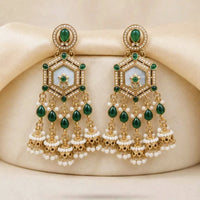 Traditional Gold-Plated Emerald Stone & Pearl Drop Hexagon Jhumka Earrings