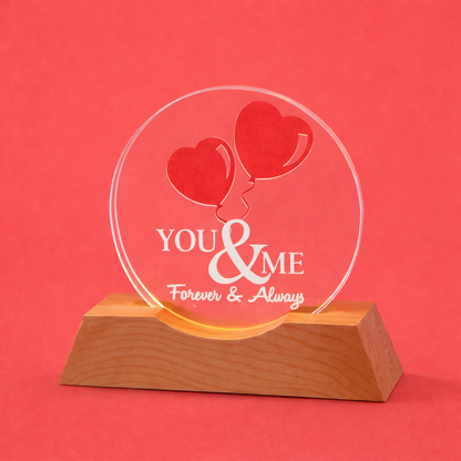 You & Me Forever LED Acrylic Lamp with Wooden Base | Romantic Night Light