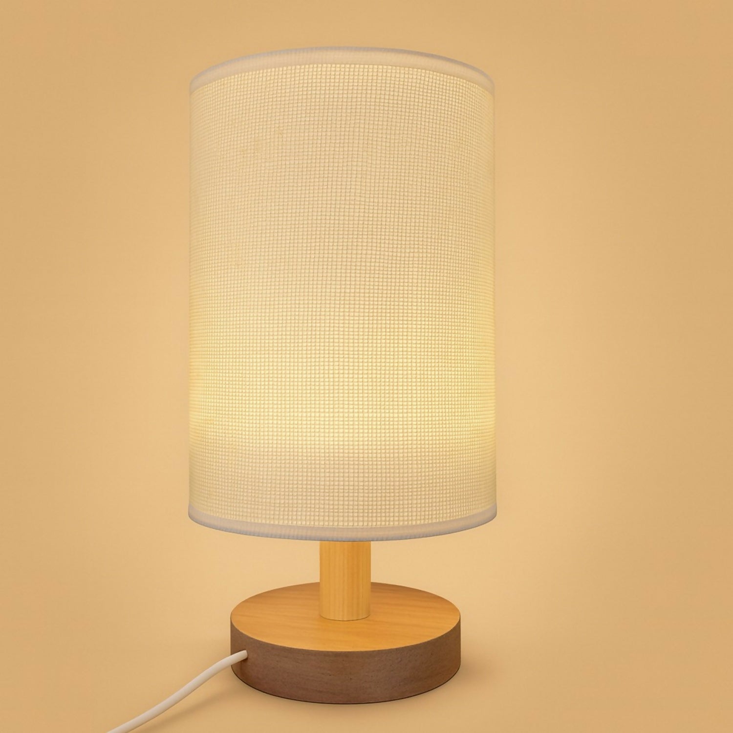 Modern Fabric Shade Wooden Table Lamp for Bedroom, Living Room & Study(CREAM)
