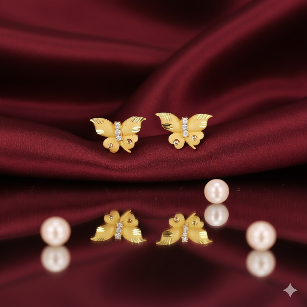 Dainty Gold Butterfly Stud Earrings with AD for women and girls